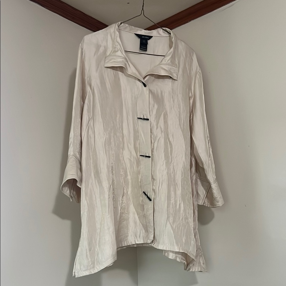 Ali Miles Fancy Button Down Blouse, Cream XL